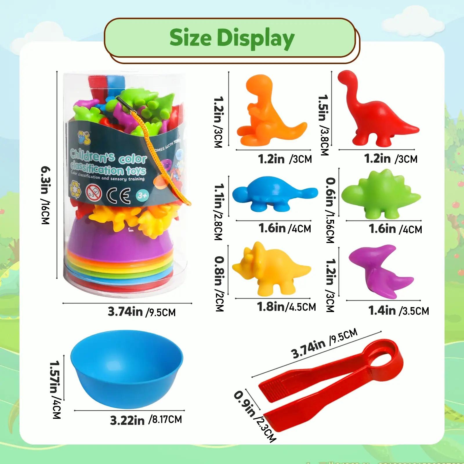 Counting Dinosaur Sensory Toys, Shape Sorter, 1 Set Color Classification Game Toy, Color Sorting Bowl Preschool Learning Activity for Kids