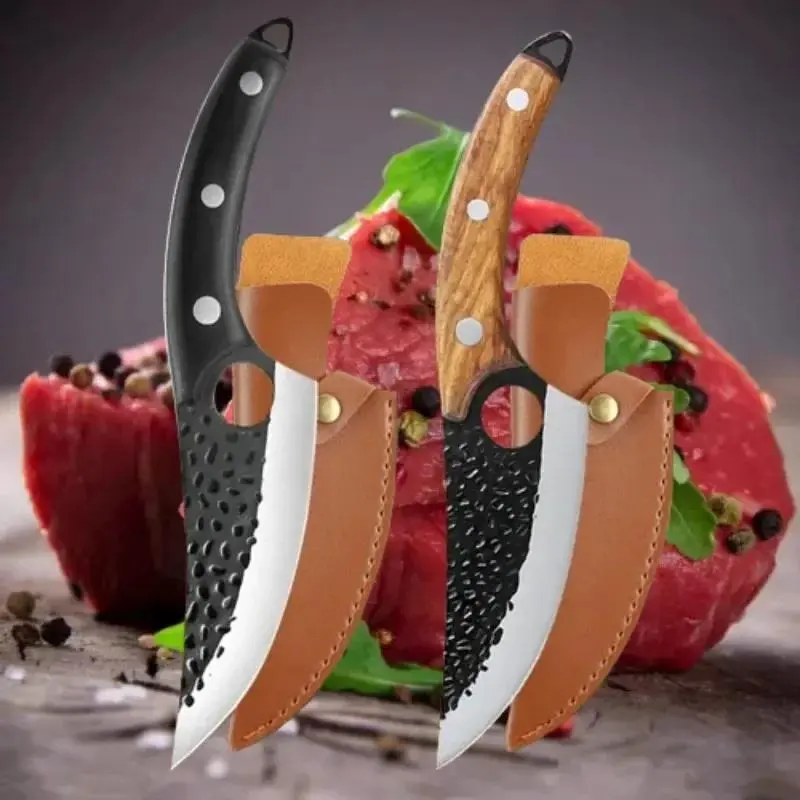 1PC Kitchen Chef Knife Stainless Steel Boning Knife Camping Knife for Outdoor Forged Kitchen Knives with Cover Stainless Steel Butcher Boning Knife Sharp Household Meat Cleaver Vegetable Slicing Knife for Kitchen