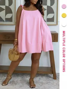 Women's Summer Tie Shoulder Strap Short Skirt, Loose A-Line Shape Adjustable Straps, Casual Short Dress, Comfortable and Stylish