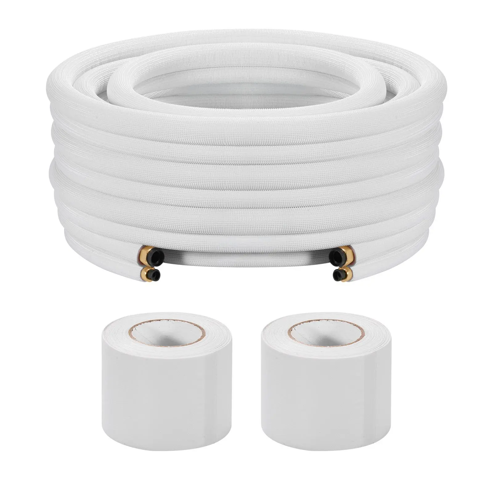 VEVOR 100ft Mini Split Line Set Coil Pack, 1/4"-1/2" OD AC Copper Tubing with Flared Ends, 3/8" Weatherproof White PE Thick Insulation Coil, Strapping Tapes for HVAC Install & Mini Split AC/Heat Pump Systems