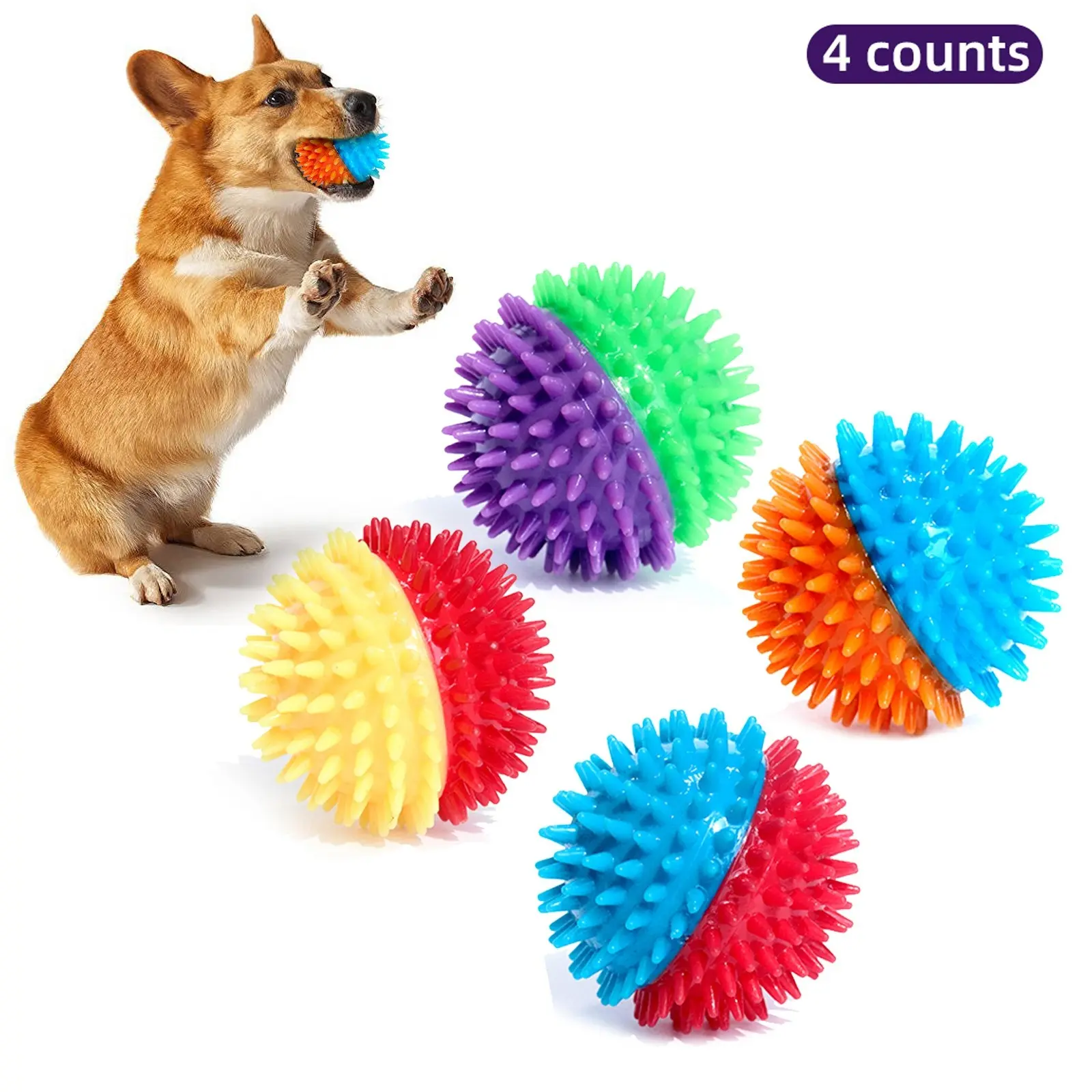4-Pack Dog Chew Toys, Dental Care Ball for Small Dogs, Durable Pet Accessories, Ideal for Teething & Playtime, Perfect Gift for Canine Lovers