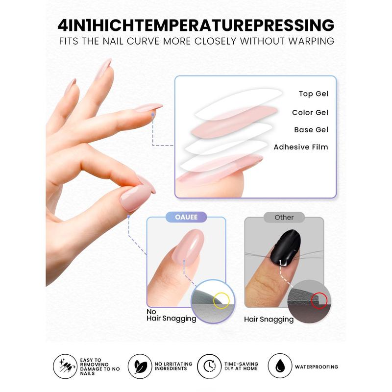 Clean Girl Semi Cured Gel Nail Strips 20+6 Individual Trial Strips | Jelly Milk Tea Nude | Includes 6 Extra Strips to Try | 5-Min UV Cure | OAUEE