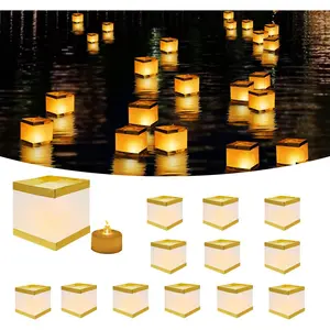 12Pack Floating Square Lanterns with LED Flameless Candles, Waterproof Decorative Outdoor Lanterns, Floating Candles for Pool River Memorials Wedding Bar Parties (12 Square)