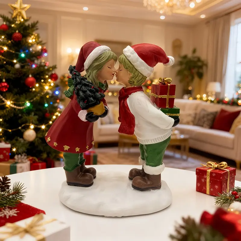 6.8-inch cute Christmas couple statue, resin home decoration ornament, suitable for home, bedroom, study, office desk romantic holiday desktop decoration, perfect Christmas and Valentine's Day gifts