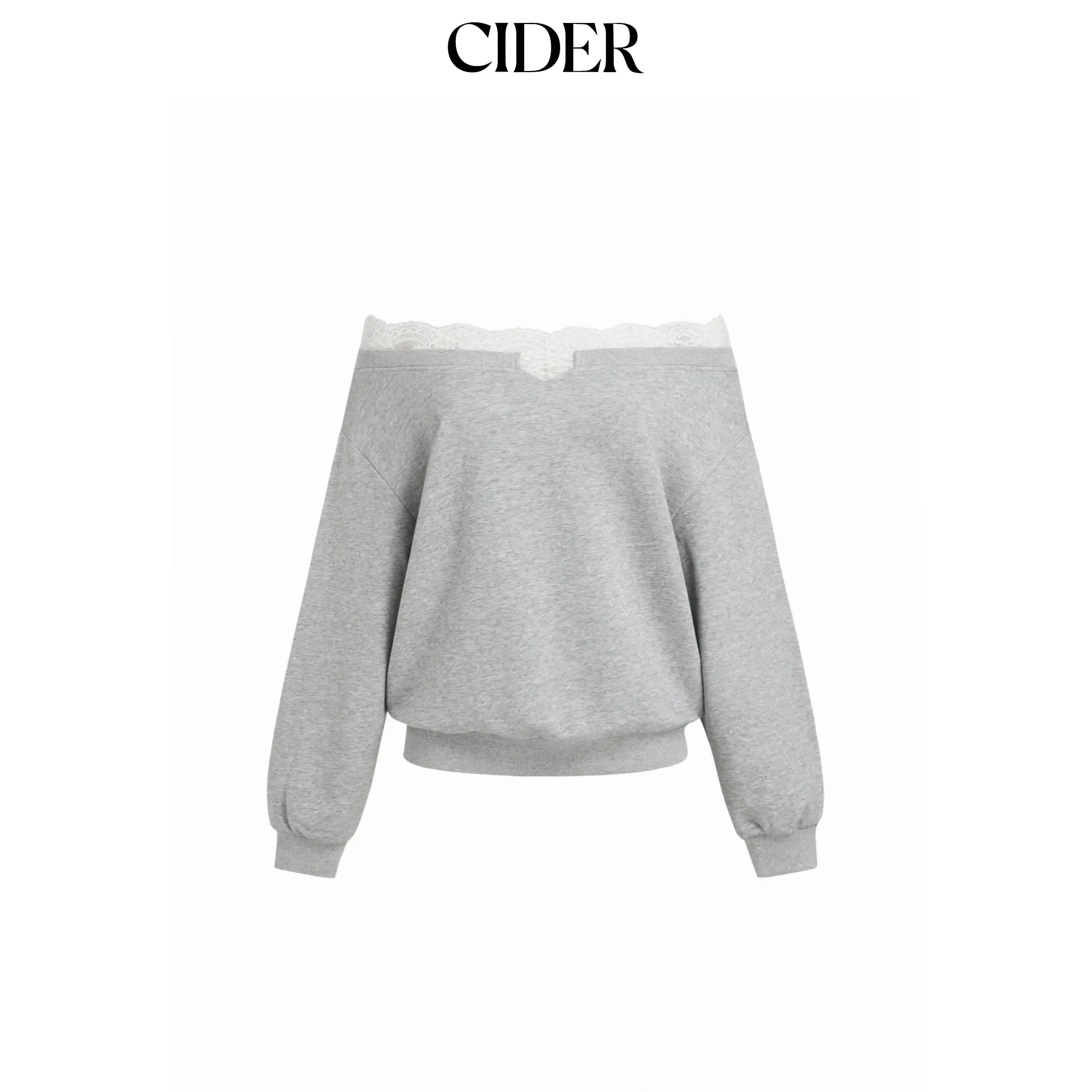 Cider Terry Off-Shoulder Lace Trim Oversized Sweatshirt SummerFinds