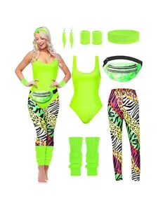 Women's Dress Accessories Set Outdoor Fitness Ladies Suit 1980s Party Costume Vest Leggings Holiday Celebration Party Dance Show 7-piece Set