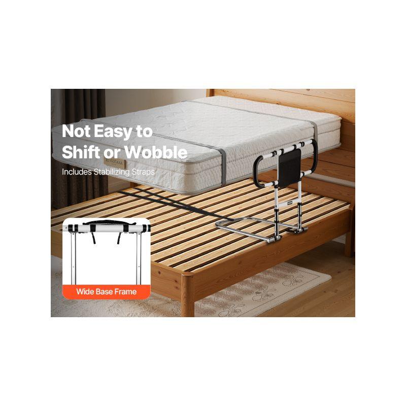 VEVOR Bed Rail for Elderly, Foldable Extendable Bedside Assist Rail with Side Handles PU Handrail, Adjustable Height Carbon Steel Pipe Bedside Cane, Senior Bed Bar Fits King, Queen, Full, Twin