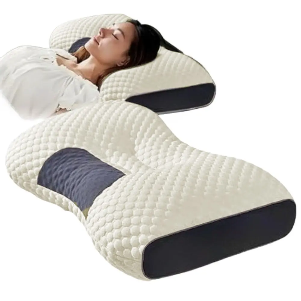 Adjustable height curved pillow, Neck rest cushion, durable pillow, Supportive head cushion, supporting the shoulders and neck, soft pillow conforms to the body curve for rest, fluffy-filled bed pillow, suitable for all postures