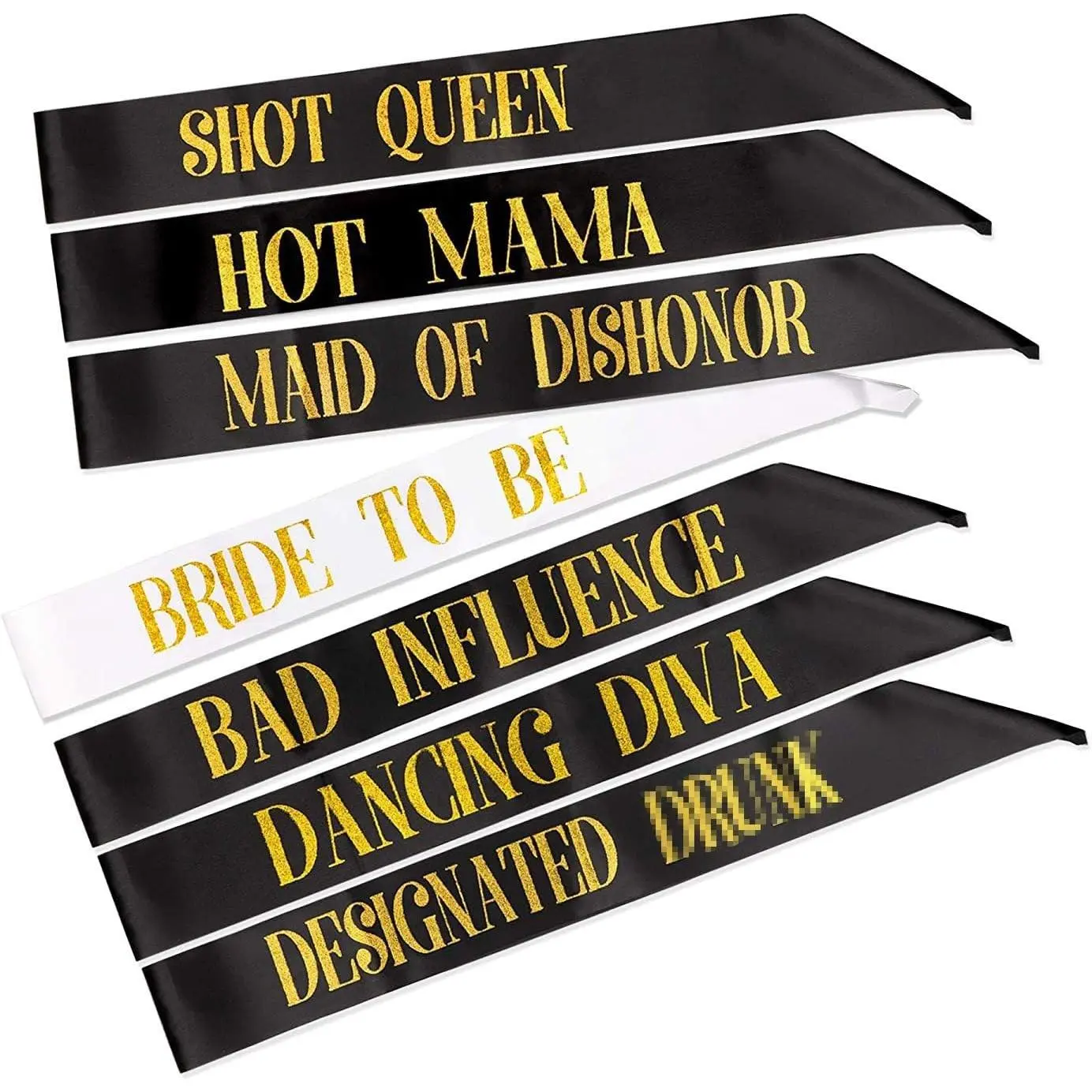 7 Pack Hen Party Sashes, 1 White Bride To Be Sash + 6 Black Team Bride Tribe Sash for Girls Hen Night Out Bridal Shower Wedding Bachelorette Party Accessories