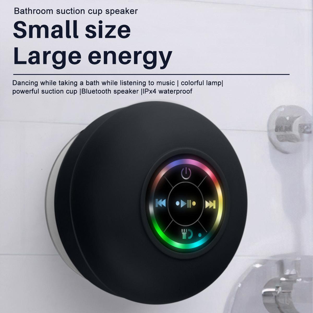 Mini Bluetooth Shower Speaker with LED Light, Portable IPX4 Waterproof, Hands-Free Speakerphone, Rechargeable Using Micro USB, Wireless Stereo for Beach, Shower & Home