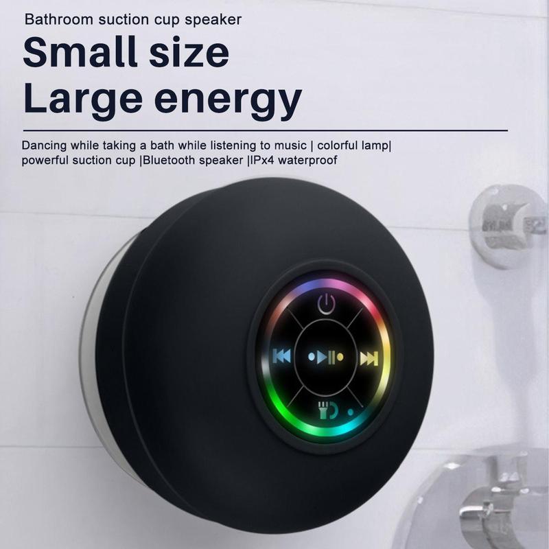 Mini Bluetooth Shower Speaker with LED Light, Portable IPX4 Waterproof, Hands-Free Speakerphone, Rechargeable Using Micro USB, Wireless Stereo for Beach, Shower & Home