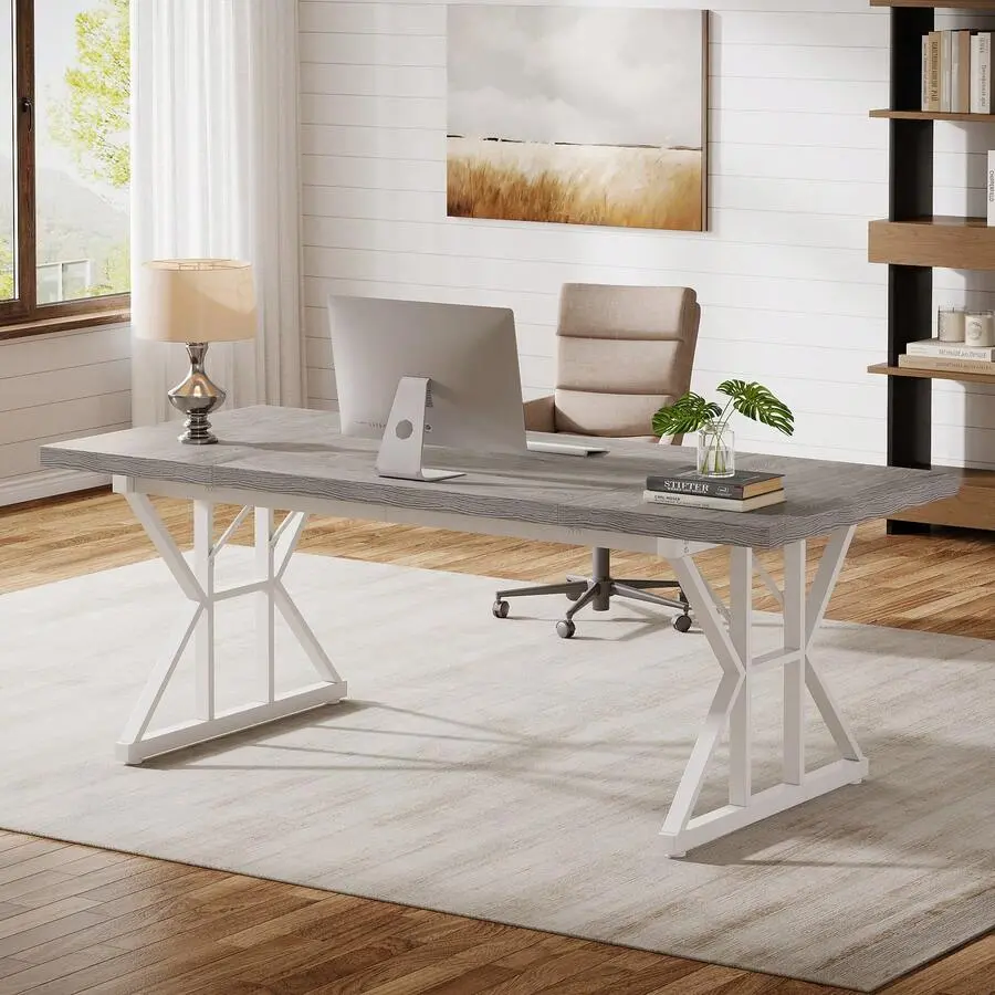 70.8-Inch (70.86"x31.49") Rustic Office Desk - Vintage-Metal & MDF Top Executive Workstation, Daily Irregular Home Office Writing Table with Hassle-Free Unboxing, Long-Lasting Build, 70.86" X 31.49"