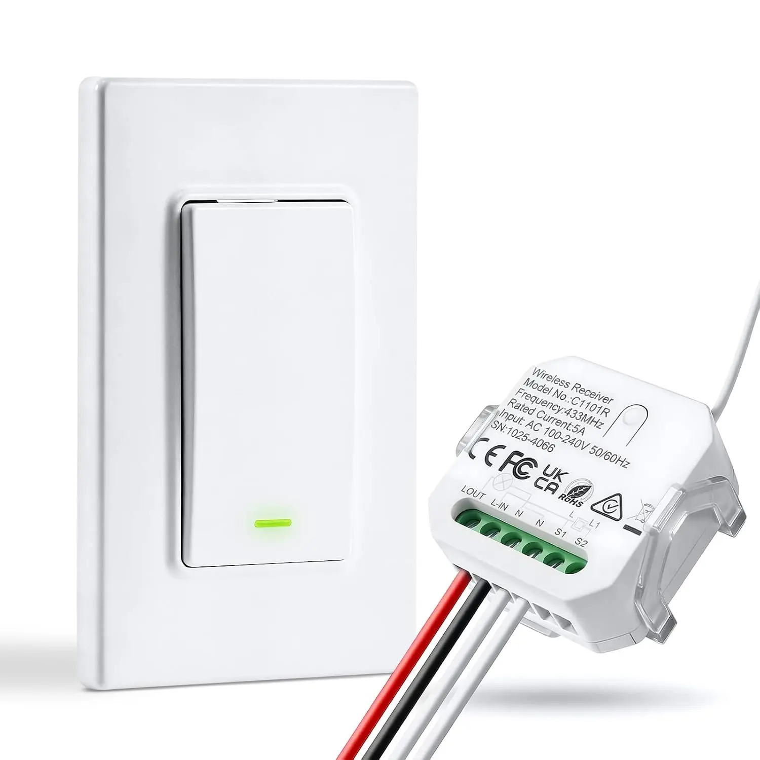Light  and Receiver Kit, No  Required, No Rewiring, No WiFi Needed, Remote Control 3 Way Light Switches for Ceiling Lights, Lamps and Outdoor Lighting, 150ft RF Range