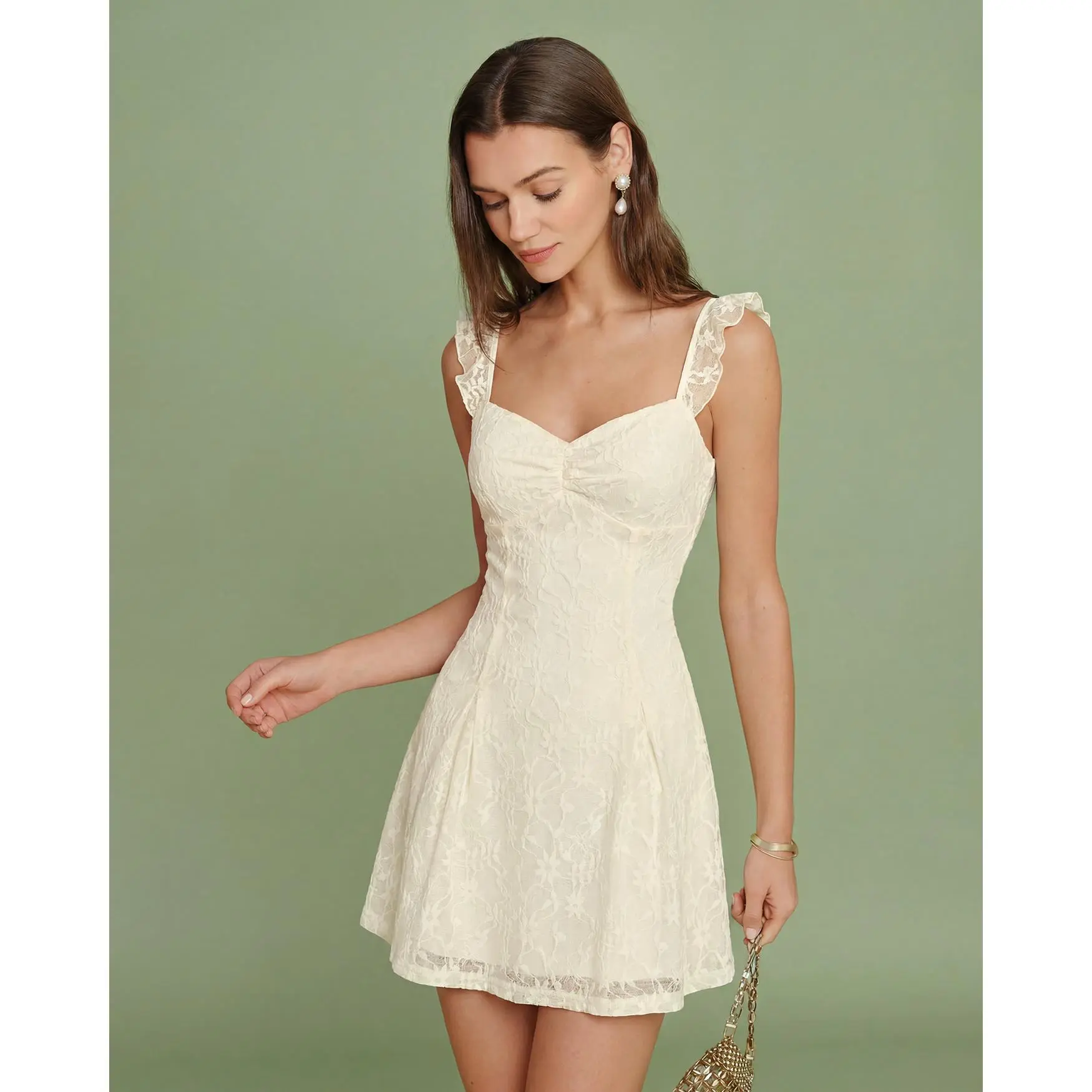 Apricot Sweetheart Neck Floral Lace Mini Dress