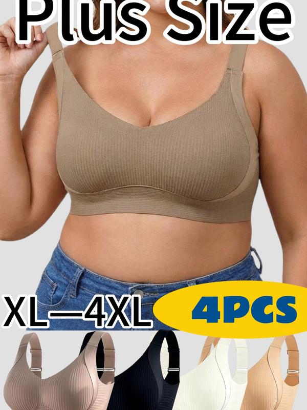 【Plus Size】 Viral 2026! [4-Pack] 3D-Lift Plus Size Bra, Anti-Sagging Seamless Bralette, Maximum Support for Bigger Busts, XL-4XL