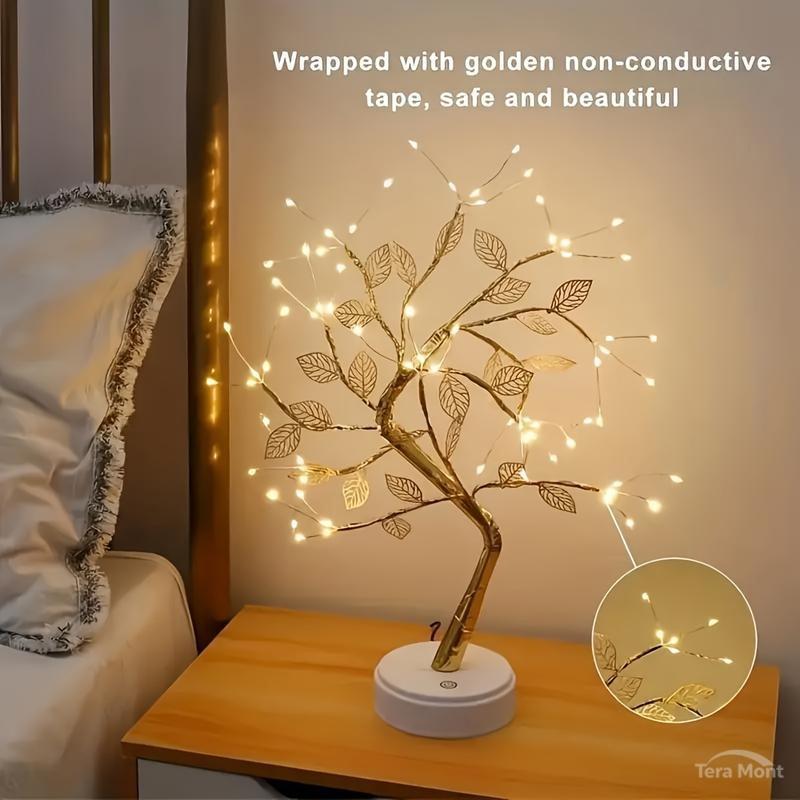Dual Mode Touch Switch Gold Leaf Tree Light with 72 LED Copper Wire String Lights for Valentine Bedroom Christmas Decorative Lamp