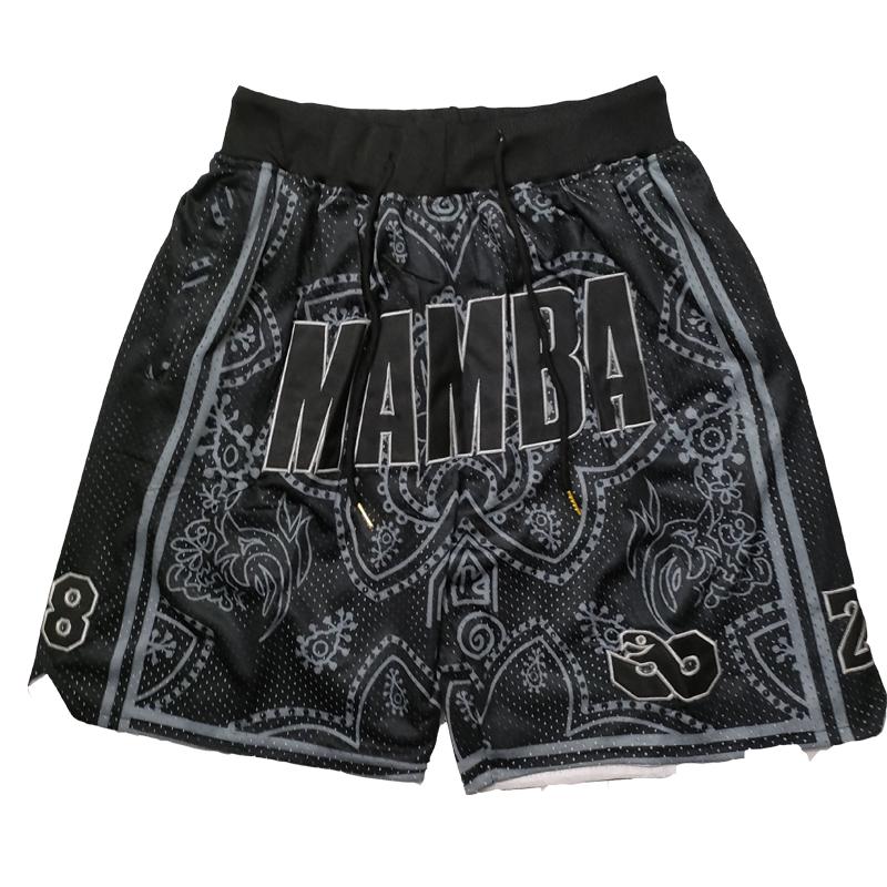 MAMBA 2025 Black Basketball Shorts with Floral and Plant Design, Four Pockets, Sewing Embroidery Covered, Big Size, High Quality, Outdoor Sports Pants Athletic Wear
