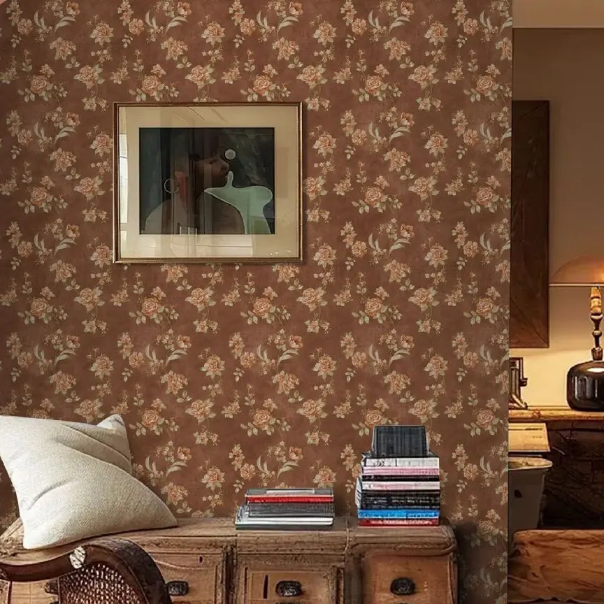 Vintage American Rose Wallpaper Roll, Mould-Proof, Ideal for Bedroom Furniture Renovation, Living Room, Office Use