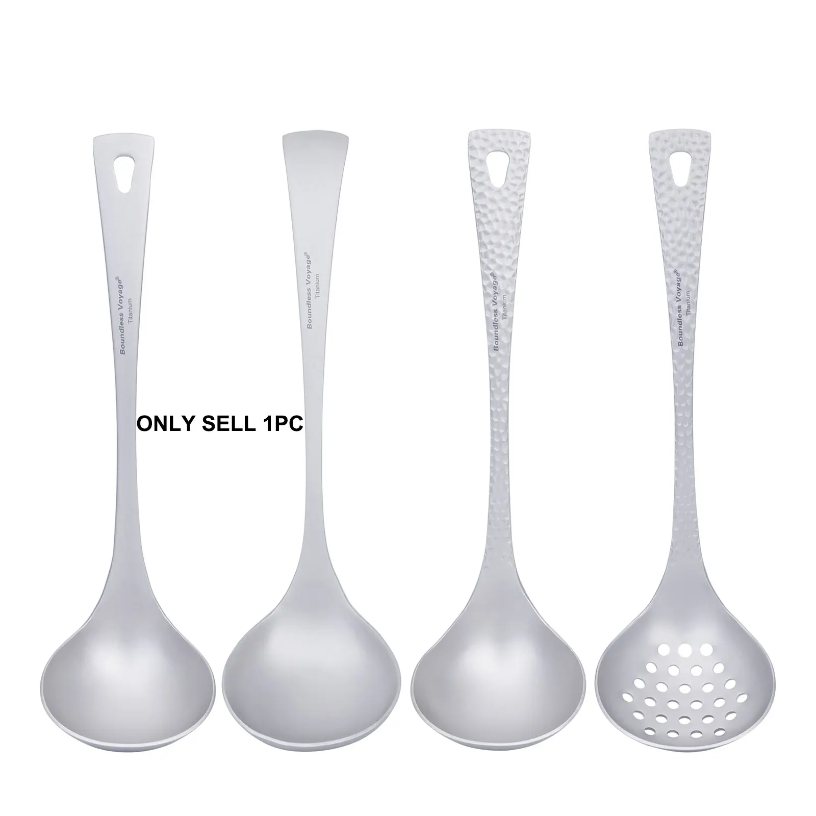 Boundless Voyage Pure Titanium Soup Spoon with Hook, Long Handle Ladle for Home and Outdoor Use, Thickened Small Strainer, Durable Kitchen Utensil