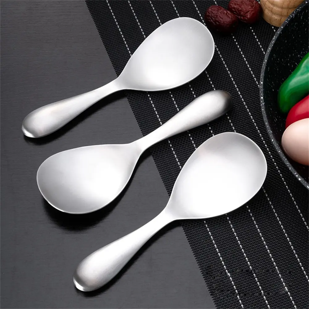 3Pcs Stainless Steel Rice Paddle Spoon Spatula Long Non Stick Mirror Finish Stand-Up Design for Rice Mashed Potato Salads, Apply for Kitchen Home Restaurant Serving