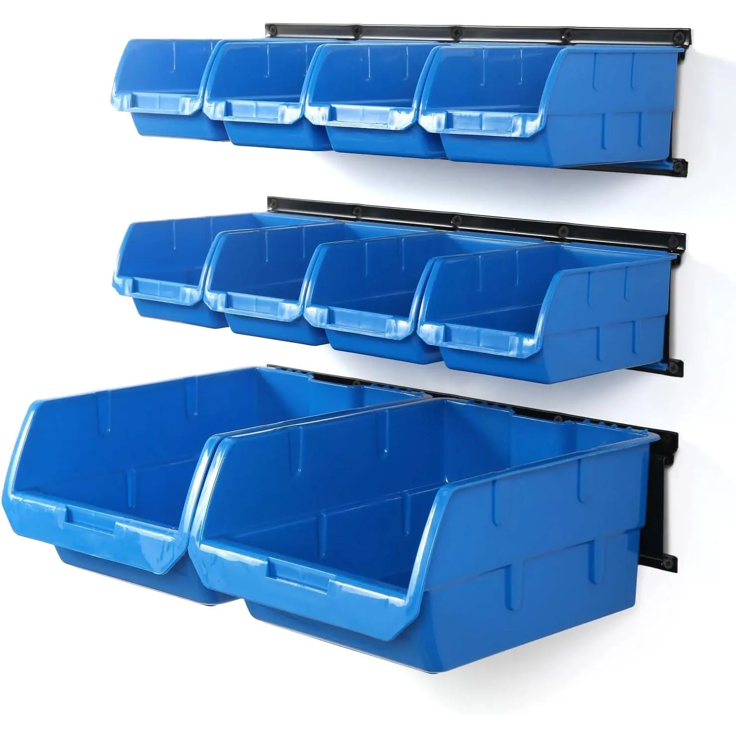 Wall Mounted Storage Bins, Wall Storage Bins Parts Rack 10 Bins&3 Rails Wall Mount Tool Organizer Hardware Storage Organizer (Blue)