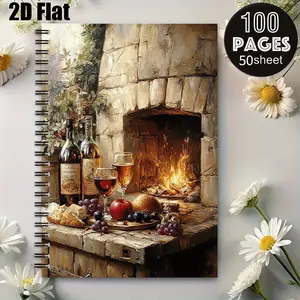 1 Spiral Coil Notebook 5.7x8.26 inch, High-Quality Lined Pages, Durable Binding, Perfect for Fireplace Cozy Evenings, Thanksgiving Dinner Notes, Christmas Gift, Wine Tasting Journal, Home Party Memory Book, Holiday Gathering Notebook for Family and