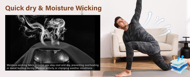 Muezna Men's Thermal Top and Bottom Set Underwear Long Johns Base Layer with Soft Fleece Lined Fabric Black with White Accents