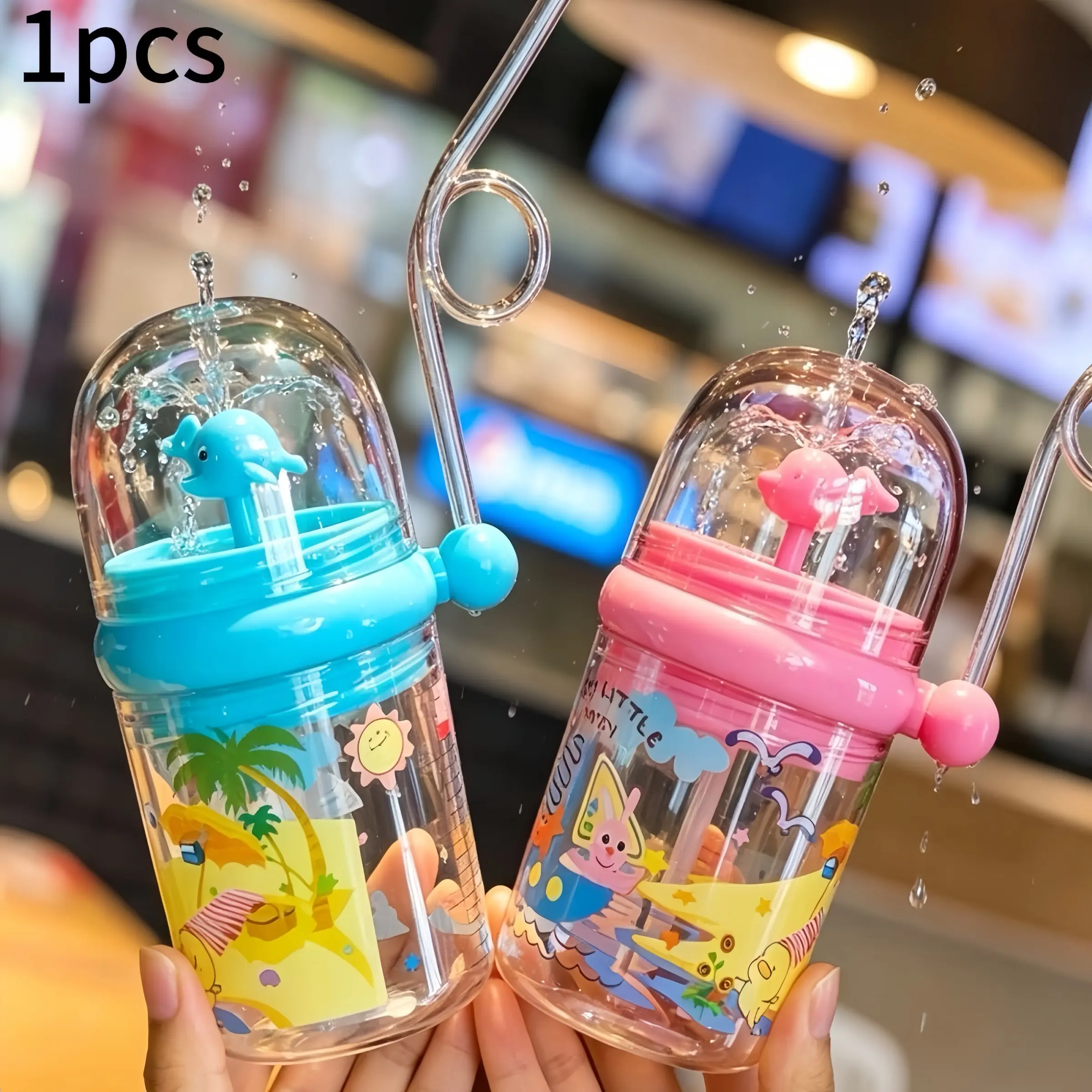 Whale-Shaped Sprinkler Cup, Kids Straw Drinking Cup, Cute Dolphin Water Bottle, Food-Grade Plastic Cup, Birthday Gift
