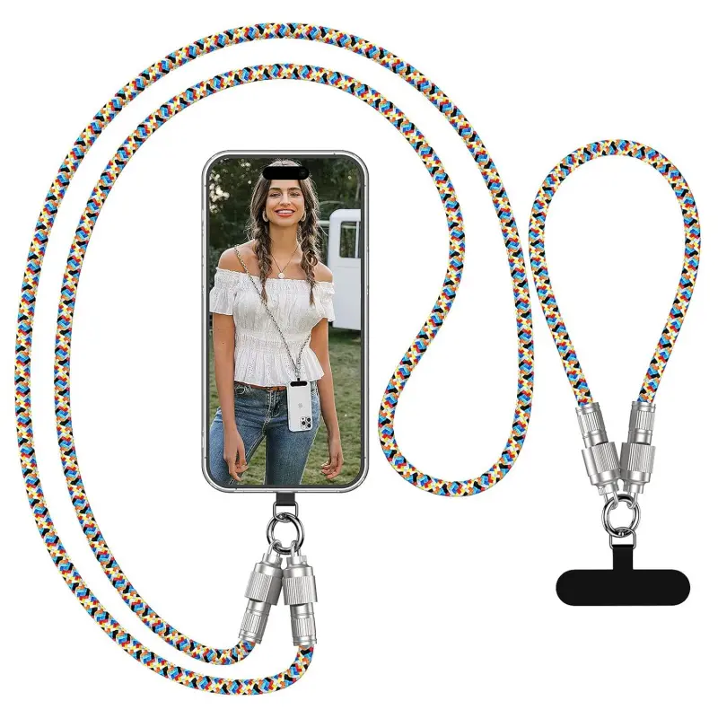 65W USB C to USB C 2 in 1 Fast Charging Phone Lanyard Strap, Convertible Crossbody or Wrist Anti-Lost Cell Phone Tether, Nylon Braided Charger Cable Compatible with iPhone 15 16 17 Series, Samsung Galaxy S/Z/A/Note Series and All USB-C Devices