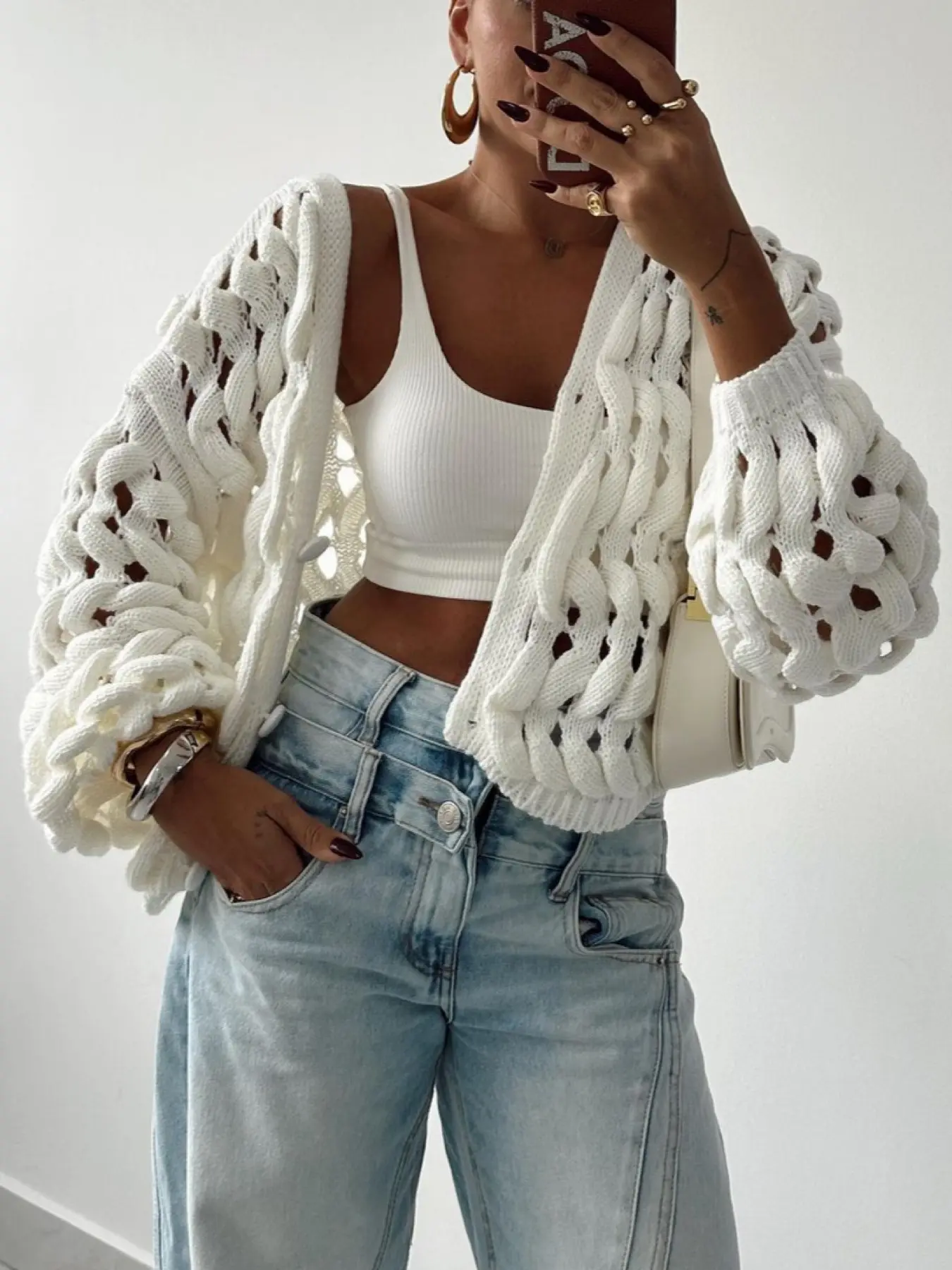 Autumn Holey Sweater Jacket, Casual Streetwear, Commuter Fashion, Solid Pattern, Lightweight Cardigan, Perfect for Fall Season