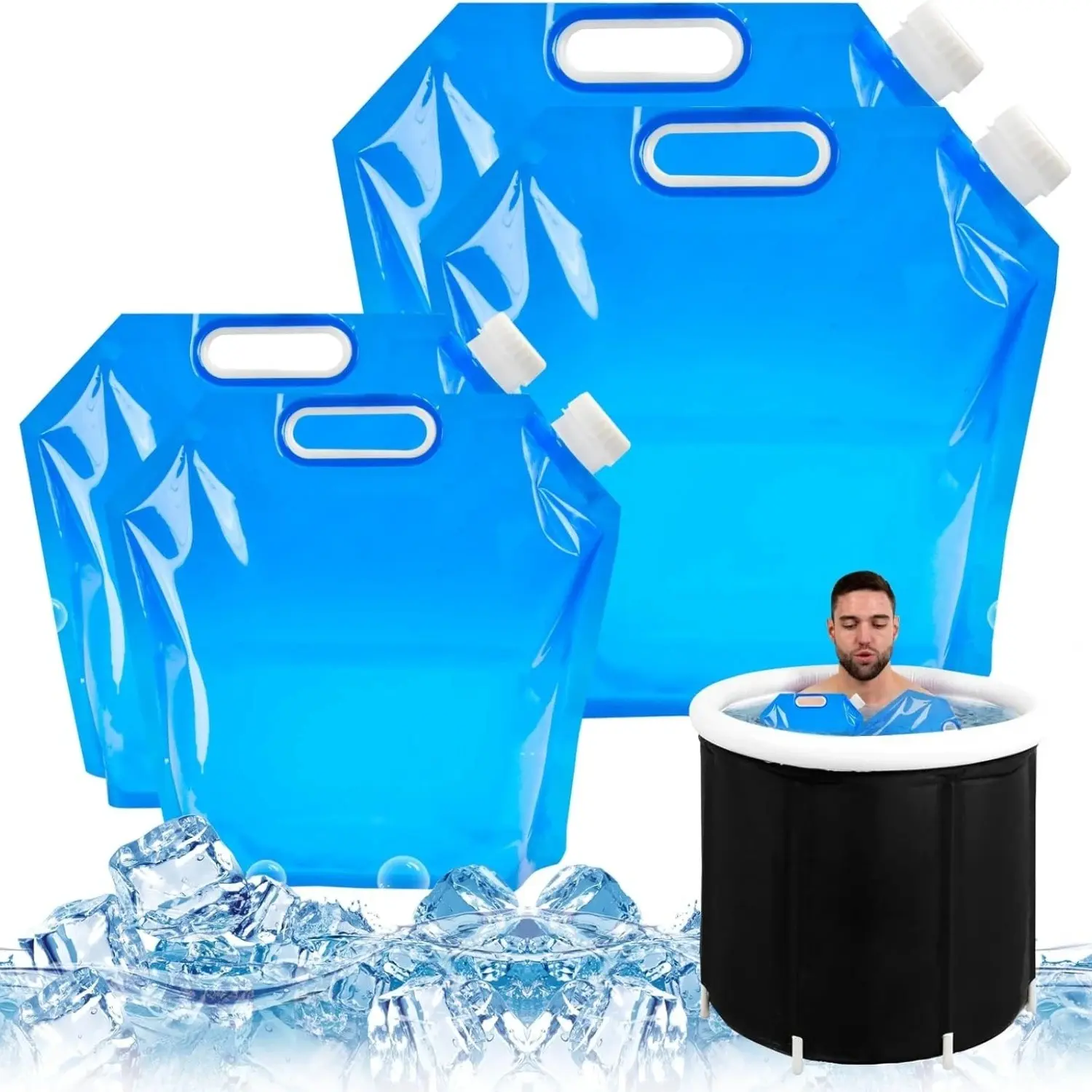 3-Pack Waterproof Storage Bags, Portable Foldable Outdoor Large Capacity Water Bottles, Camping Travel Water Containers, Collapsible Water Container