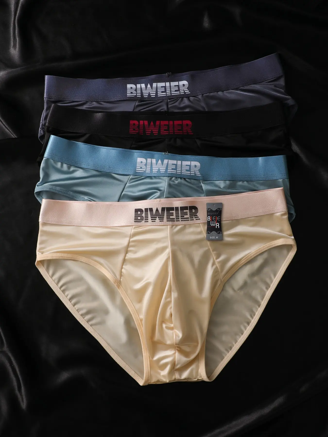 Biweier Men's Ice Silk Satin Fabric Triangle Underwear, Morandi Color, Luxurious Feel, Breathable, All Season Briefs, Suitable for Home, Vacation, Daily Commute