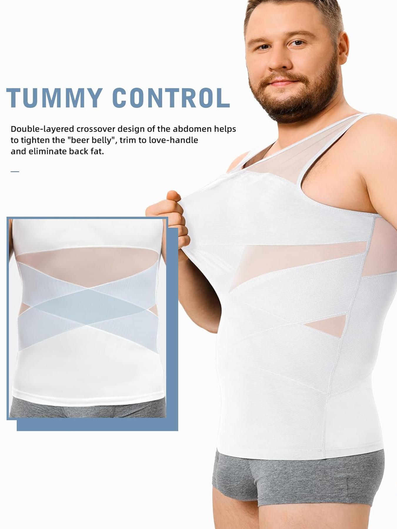 Plus Size Men's Solid Sheer Back Support Tank Top, Breathable Comfortable Tummy Control Shaper Vest, Men's Shapewear for Daily Wear