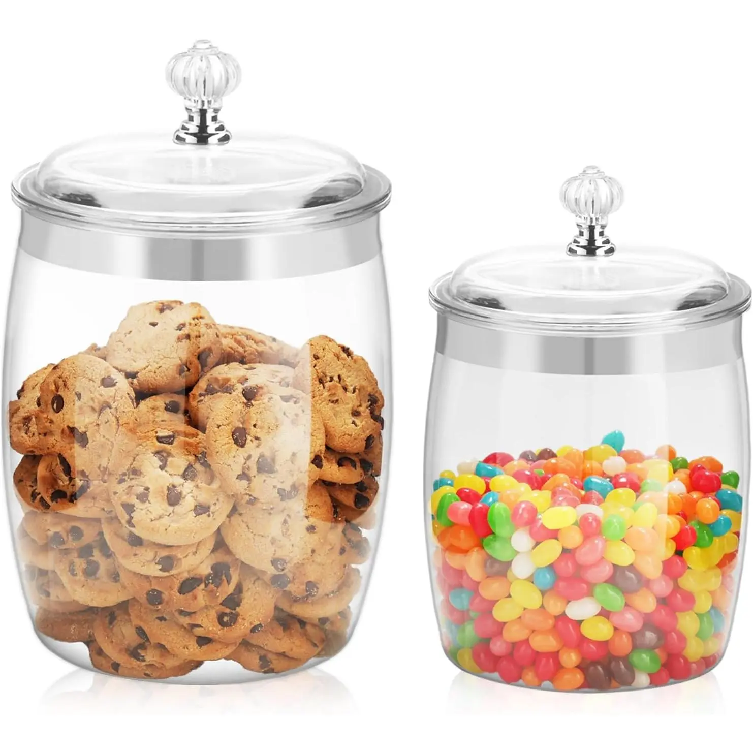 2 Pcs Clear Plastic Airtight Candy Cookie Jars with Lids, 128 Oz & 74 Oz Large Sealed Canisters for Kitchen Pantry Food Storage for Coffee Cereal Pasta Flour Rice Snack