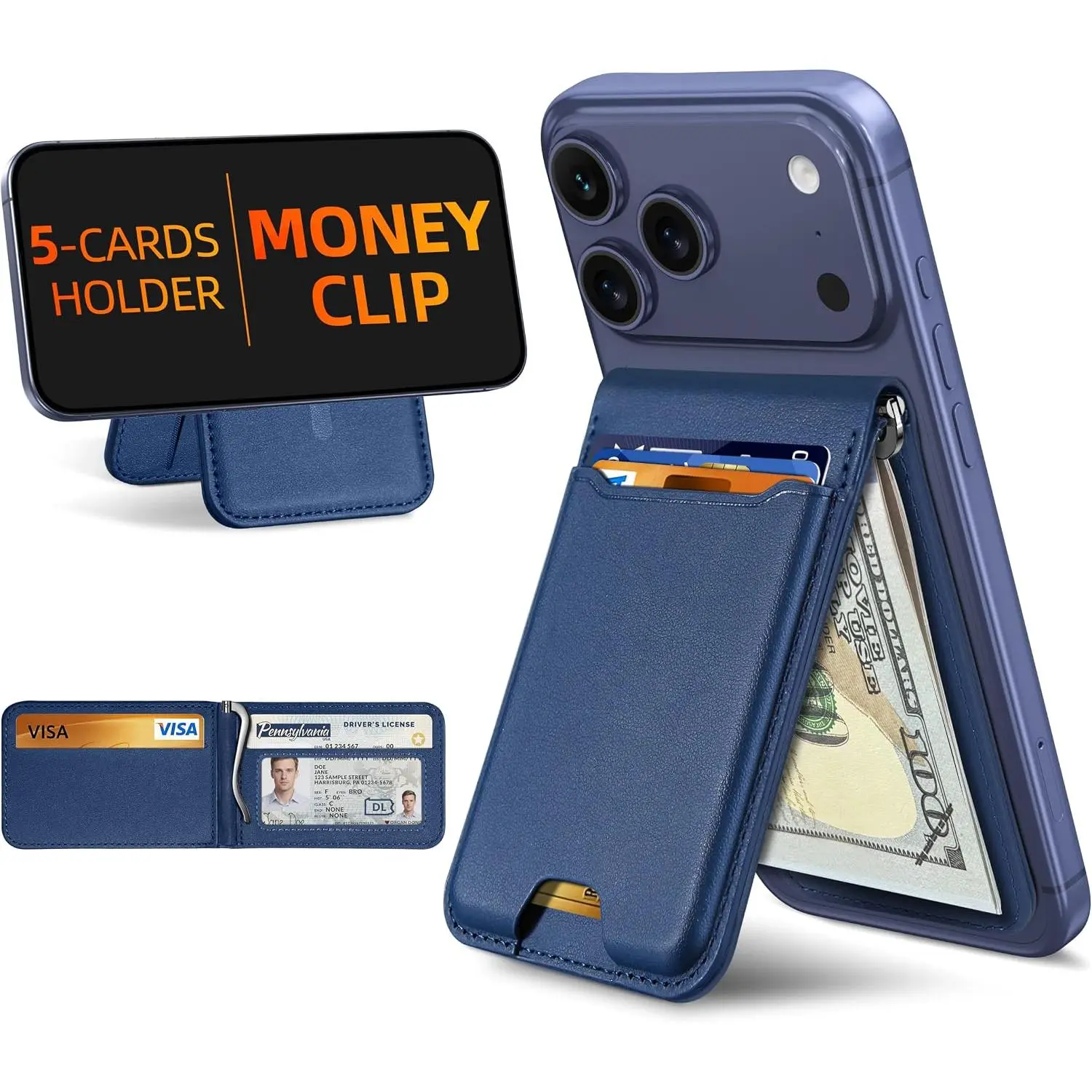 For Magsafe Wallet with  Clip, 5 Card Holder, Adjustable Stand