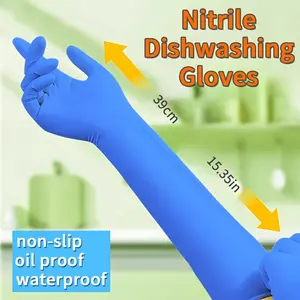 30 Pcs Bagged Durable Blue 16 Inch Nitrile Gloves, Latex-Free, Waterproof, Oil-Resistant, Ideal for Cleaning, Bath, Pet Bathing, Hairdressing, Car Washing