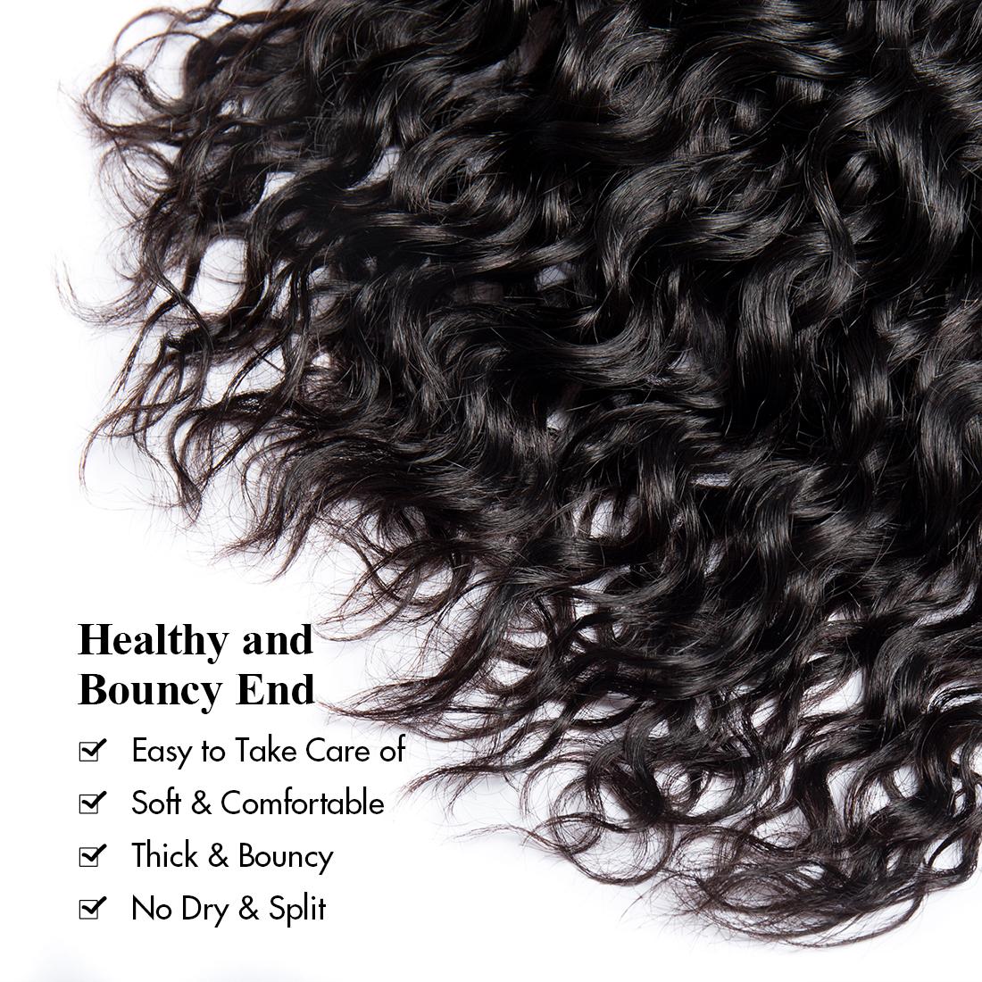 Water Wave Bundles Human Hair Extensions 30 32 Inch Wet And Wavy Curly Human Hair Bundles 100% Unprocessed Brazilian Virgin Hair 1/3/4 Bundles for Women Deep Curly Hair Bundle Weave Extensions Natural Black