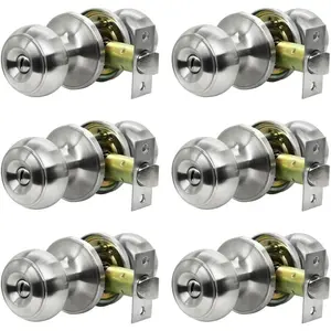 6-Pack Satin Nickel Ball-Shaped Privacy Door Knobs, Keyless Handle Doorknobs with Child Lock, Easy-Install Interior/Exterior Lockset for Bedrooms/Bathrooms, Ball-Shaped Doorknobs