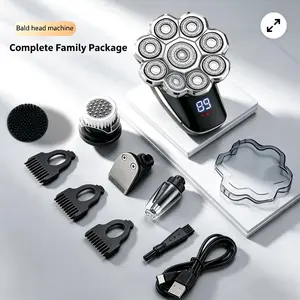 5 in 1 Electric Head Shaver for Men, Waterproof Wet/Dry Grooming Kit, Cordless Rechargeable Razor, Rechargeable Shaver Machine for Home & Travel, Shaving Products, Waterproof Portable Shaver