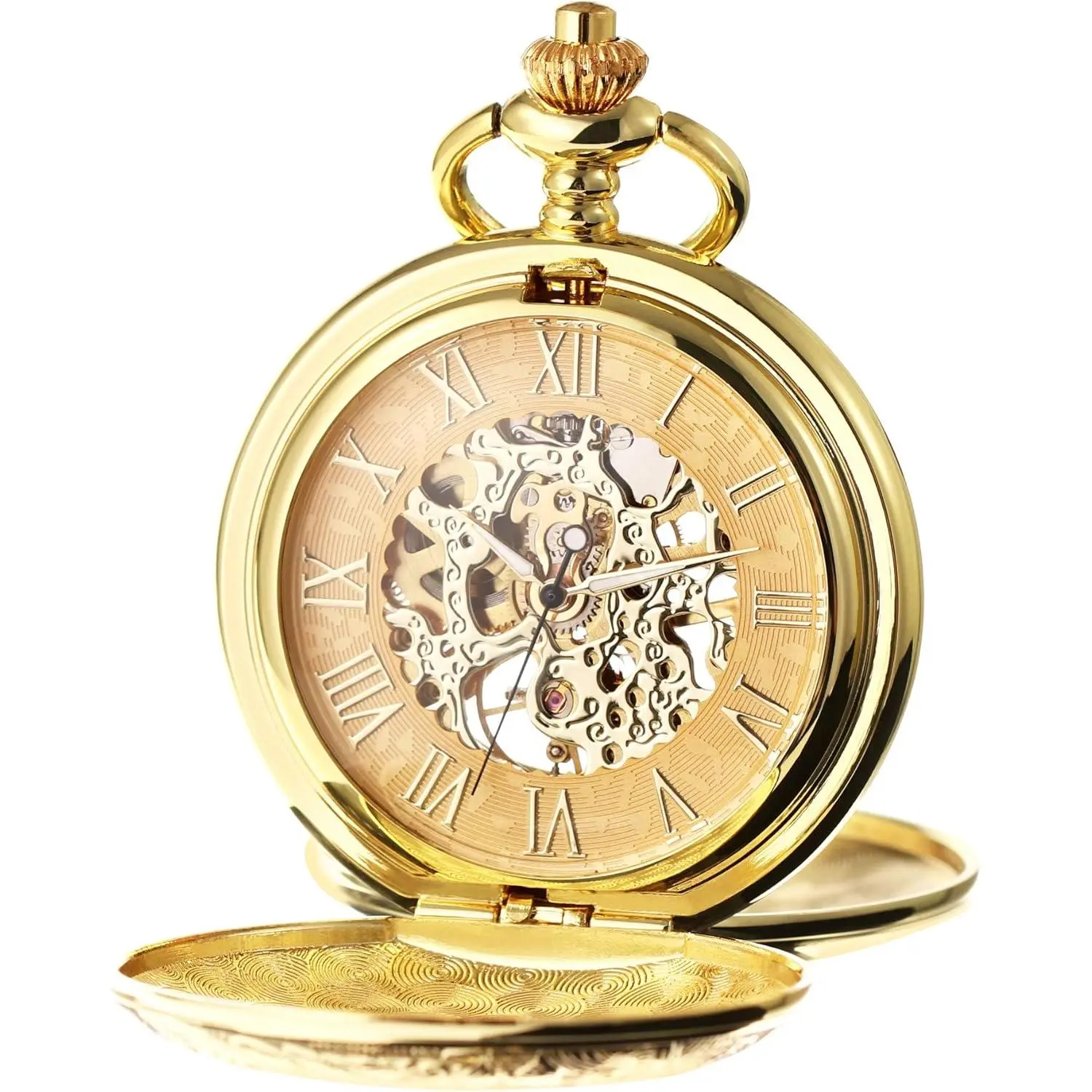 Men's Mechanical Skeleton Pocket Watch for Mens Women Blue Roman Numerals Dial Double Case Pocket Watches