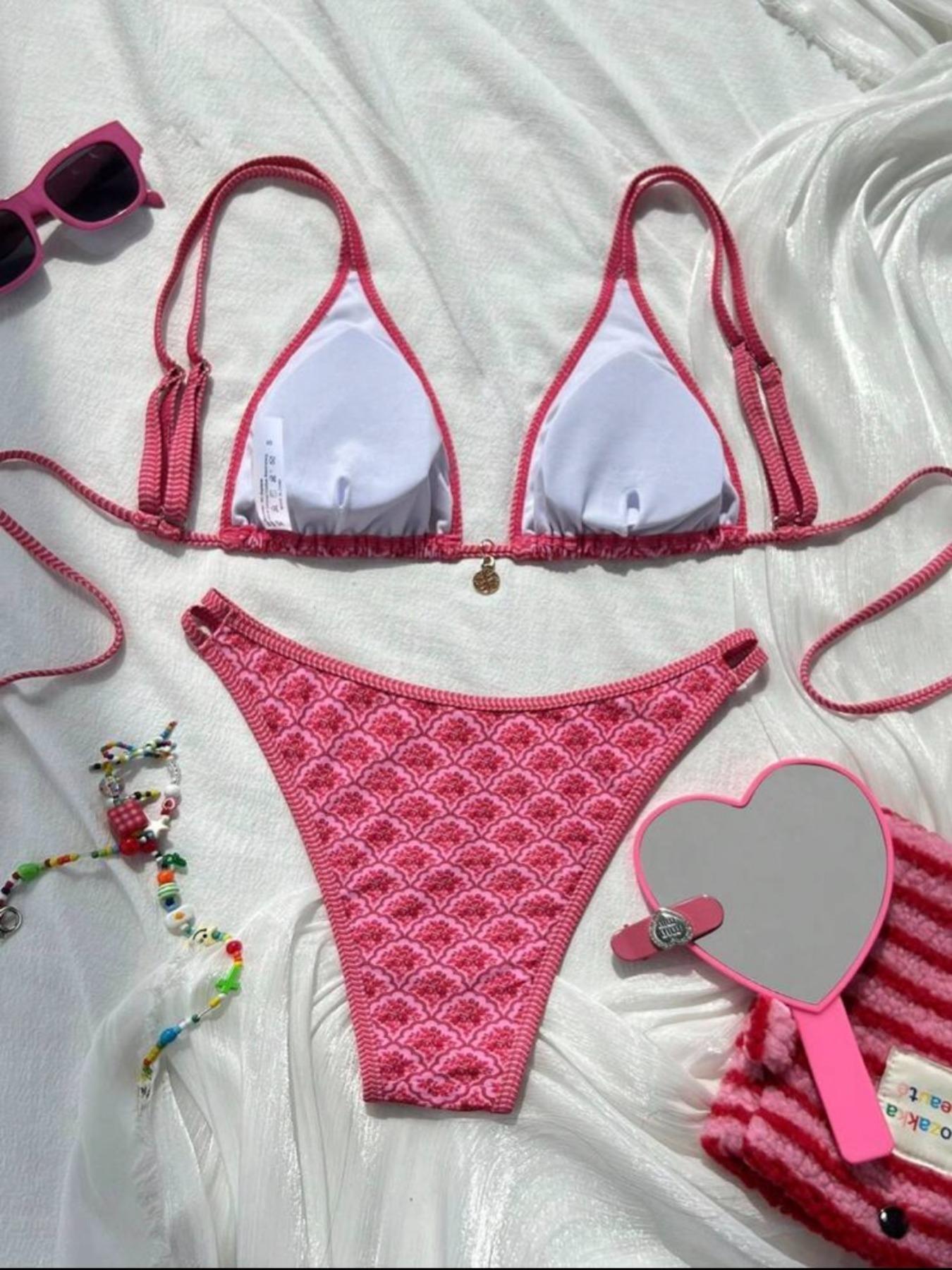 Women's Fashion Print Bikini Set, Adjustable Bikini Top, Sexy Triangle Two-Piece Swimsuit, Fitted Design for All Seasons, Stylish Swimwear for Women