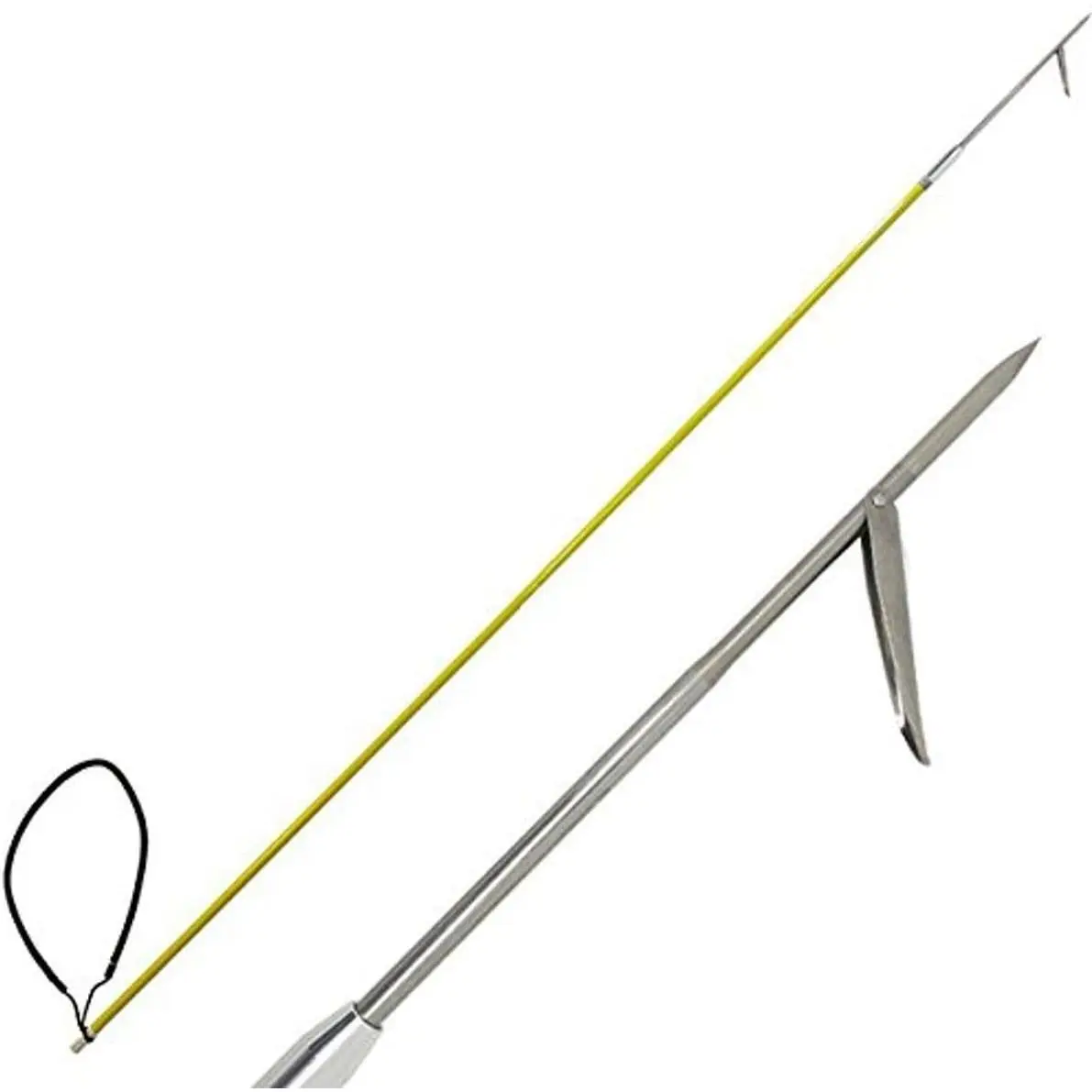 5ft One-Piece Fiber Glass Spearfishing Pole Spear with 12" Stainless Steel Single Barb Tip, Black Rubber Sling - Durable Gear for Winter Ice Fishing & Underwater Hunting