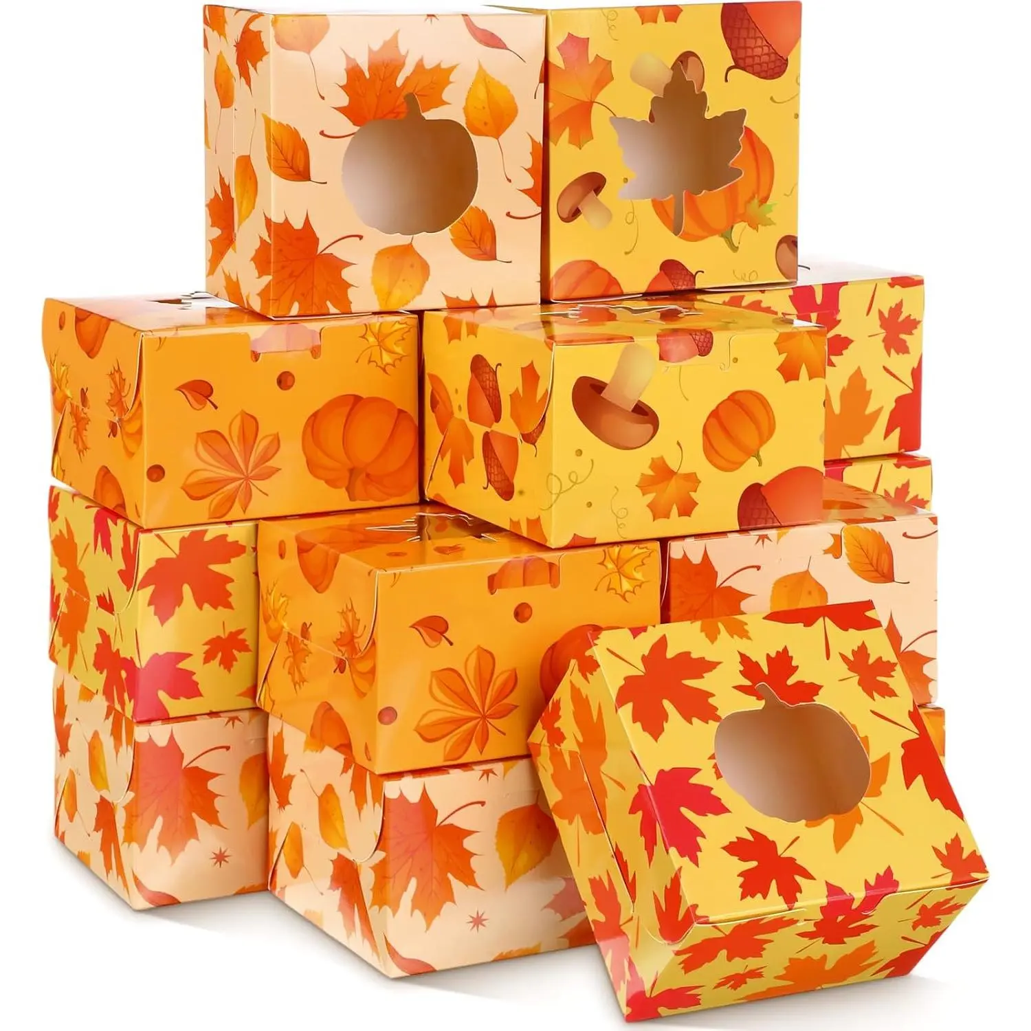 24 count Thanksgiving Cookie Boxes with Window, Fall Maple Leaf Pumpkin Bakery  Box Paper  Container for Fall Harvest Party Birthday Supplies Desserts Candy Cupcake