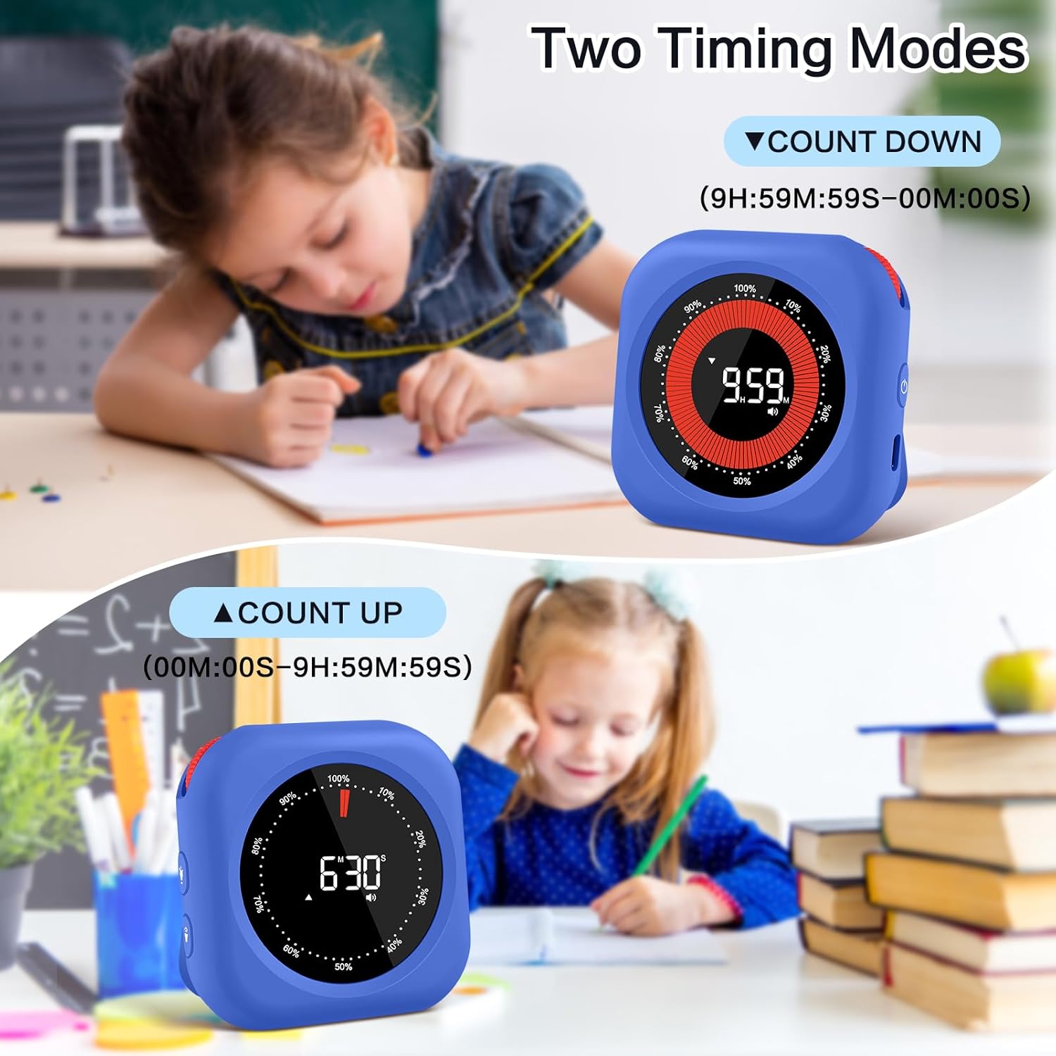 Visual Timer for Classroom Rechargeable, 10-Hour Digital Timers with Visual Time Bars Design, 3 Brightness/3 Volume Adjustable  Timer, Countdown/up Timer for Study  Gym Kitchen Office