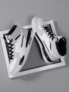 Men's Light Patchwork High Top Sneakers, Waterproof PU Leather, Eva Sole, Sporty Style, All Seasons, Campus & Commute