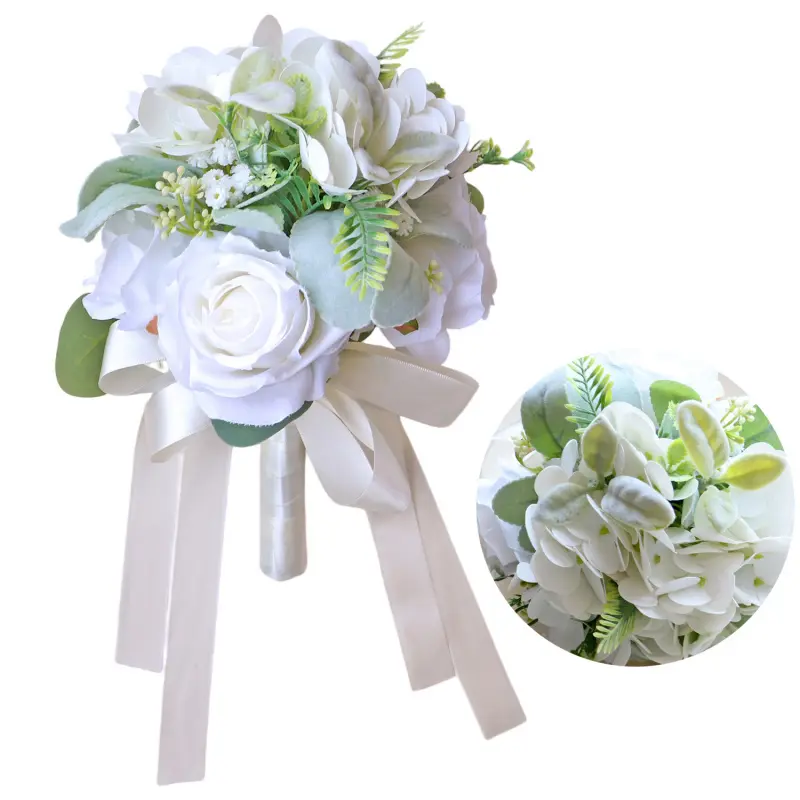 Ivory White Artificial Rose Bouquet, Wedding Bridal Bridesmaid Bouquet for Wedding Proposal Church Party Decor
