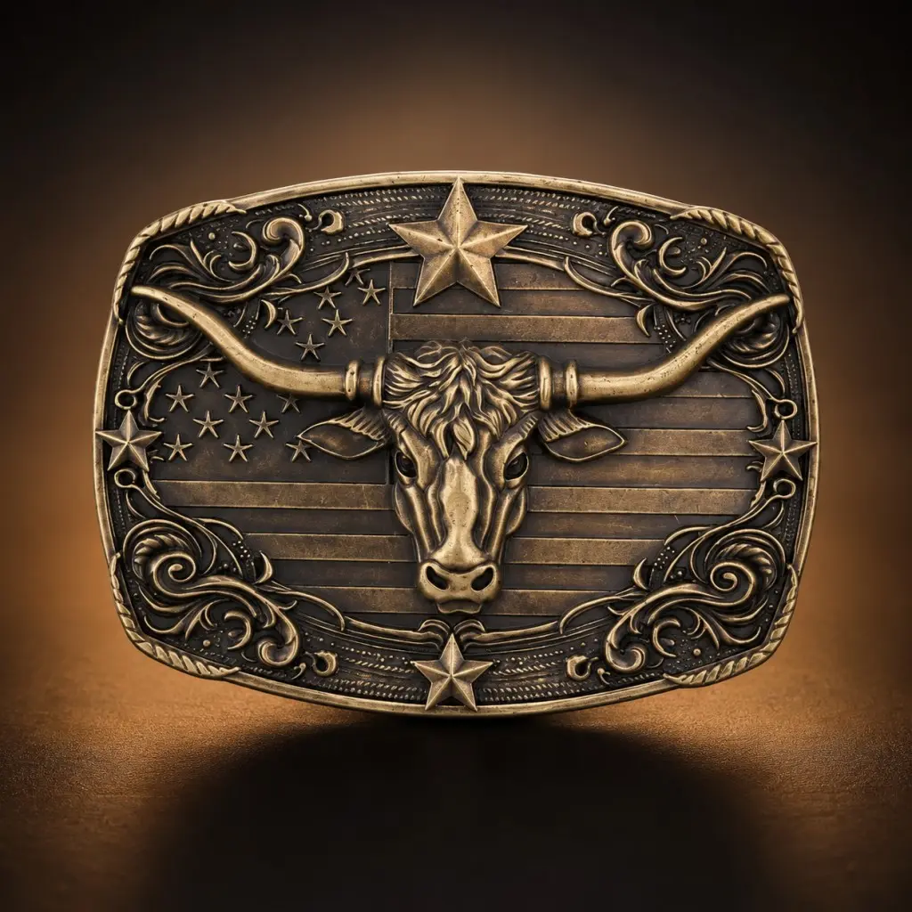 Men's Vintage Western 9cm Width Metal Coating Belt Buckle - Antique Brass Alloy, Heavy Duty, Texas Stars, Ornate Scrollwork, Dual-Axis Silent Hinge, Corrosion Resistant, Adjustable Buckle for Men's Belts, Cowboy Rodeo Accessory, Gift for Animal Lovers