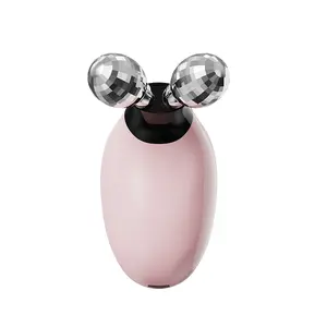 Electric double-ball slimming roller device for facial massage, home-use micro-current vibration to eliminate neck wrinkles and rejuvenate skin. Current massage device, dual roller electric EMS vibration for facial massage and beauty treatment.
