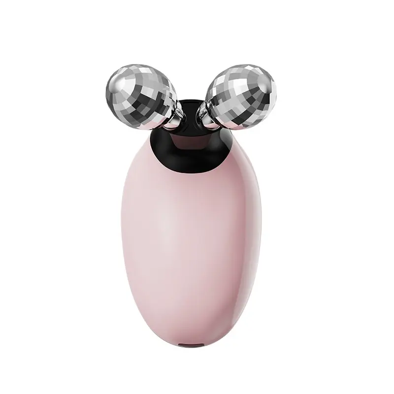Electric double-ball slimming roller device for facial massage, home-use micro-current vibration to eliminate neck wrinkles and rejuvenate skin. Current massage device, dual roller electric EMS vibration for facial massage and beauty treatment.