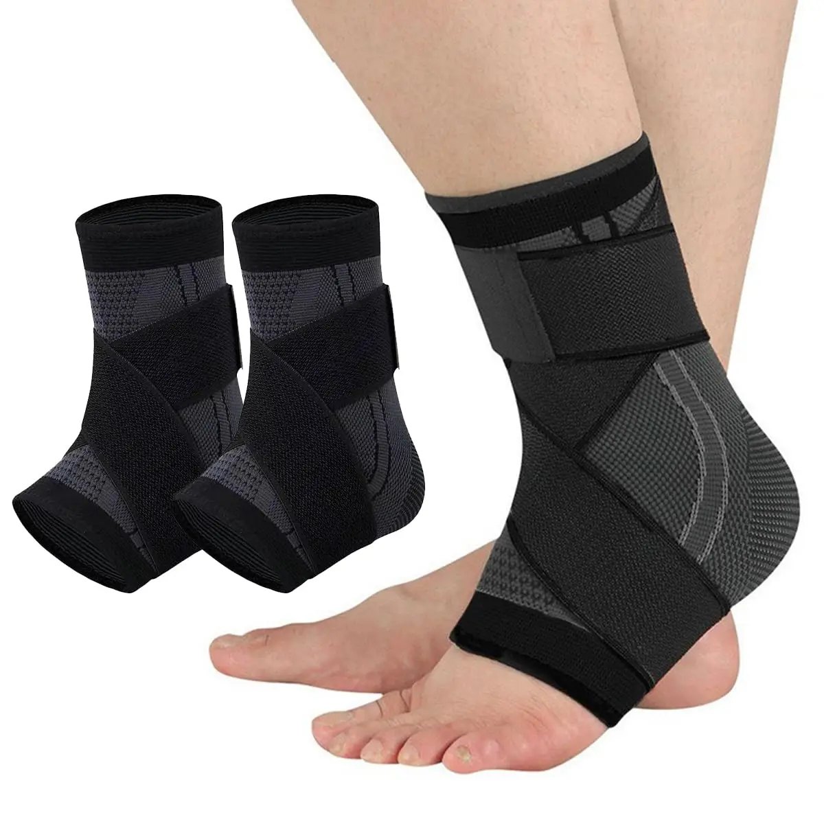Unisex 2PCS Adjustable Compression Ankle Sleeves, Polyester Breathable Fabric Stabilizer Brace, Pain Relief for Achilles Tendon, Sprain Healing Support for Running & Daily Joint Care